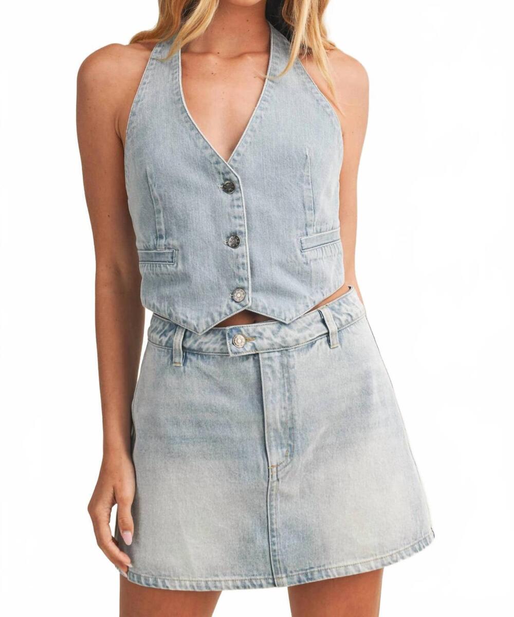NEW MUSTARD SEED denim halter neck vest in light blue